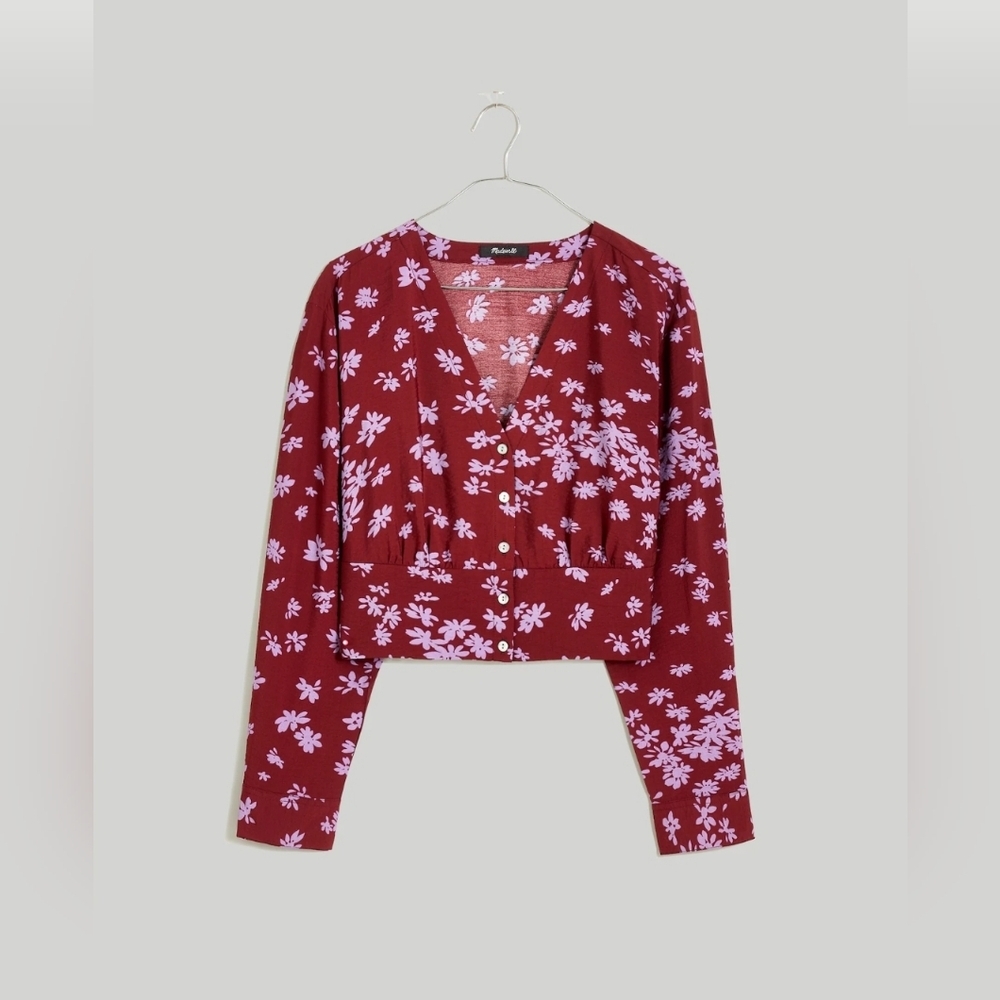 Madewell blouse V-Neck Button-Front Shirt Floral Print‎ Size L - Picture 13 of 14